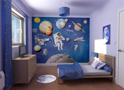 Planet And Astronaut In Outer Space Themed Child's Bedroom Interior Design | Bedroom themes ...