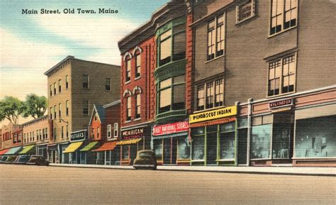 Vintage Postcard 1930s Main Street Old Town Maine Restaurants ...