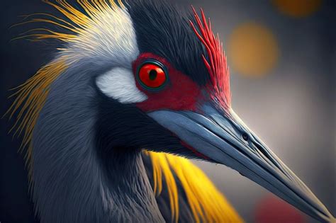 Premium Photo | Beaful crane bird with yellow tuft and red eyes