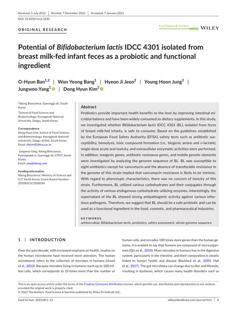 (PDF) Potential of Bifidobacterium lactis IDCC 4301 isolated from ...