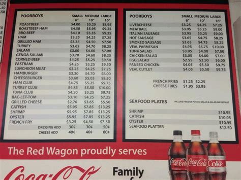 Menu at Red Wagon Poboys restaurant, Harahan