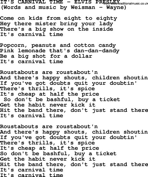 It's Carnival Time by Elvis Presley - lyrics