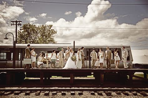 Vintage wedding party photo train