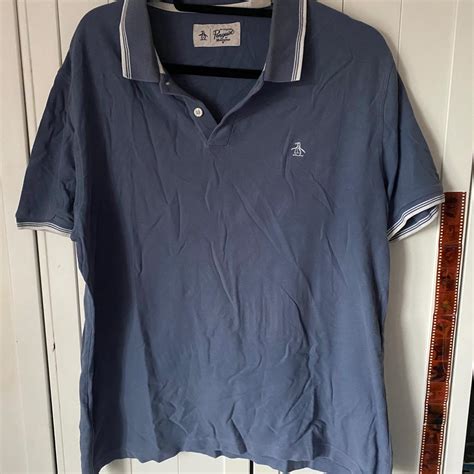 Original Penguin blue polo shirt with embroidered logo - Depop