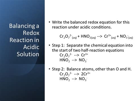 Balancing Redox Reactions Using Half Reactions Grade 12 Chemistry Power Point WITH ANSWERS 18PGS ...