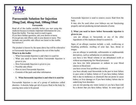 Furosemide Injection USP Taj Pharma PIL | PPT