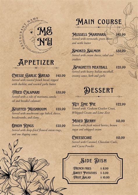 Vintage Menu Ideas