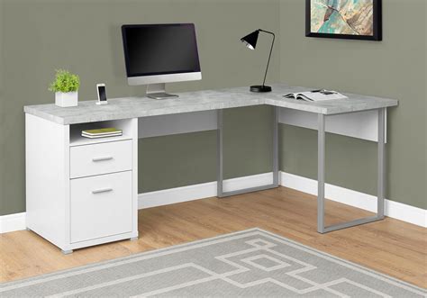 79" L-Shaped White & Cement Corner Office Desk w/ Flexible Position ...