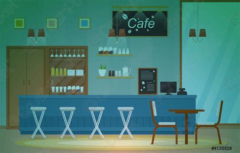 Modern Cafe Coffee Shop Interior Furniture Restaurant Flat Design Illustration - stock vector ...