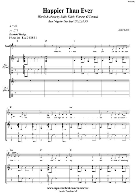 Billie Eilish - Happier Than Ever | Guitar Sheets