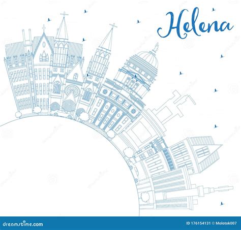 Outline Helena Montana City Skyline with Blue Buildings and Copy Space ...