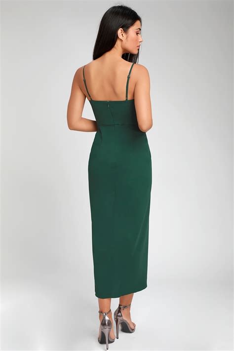 Chic Dark Green Dress - Midi Dress - High-Low Dress - Wrap Dress - Lulus