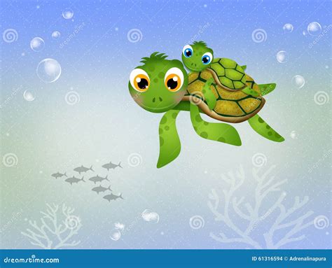 Funny sea turtles stock illustration. Illustration of funny - 61316594