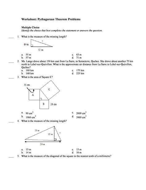 Pythagorean Theorem Problems With Answers Pdf