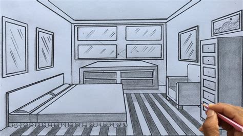How to Draw a Bedroom in 1-Point Perspective step by steps - YouTube