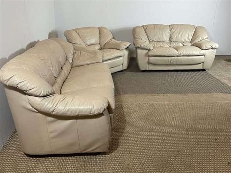 Beige Leather Sofa Set - OneUp Furniture