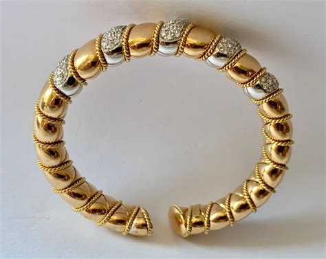 Set of Solid Yellow and White Gold Cuff Bracelet For Sale at 1stDibs | solid gold cuff bracelet