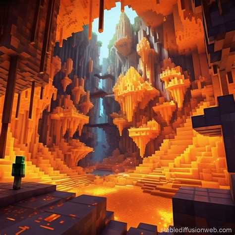 Minecraft Concept Art - Orange Amber Crystal Caves | Stable Diffusion Online