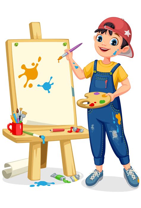 Cute artist little boy painting on canvas 1312590 Vector Art at Vecteezy