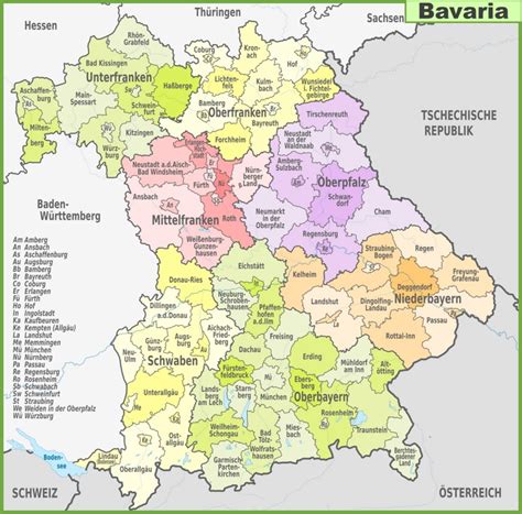 Administrative divisions map of Bavaria - Ontheworldmap.com