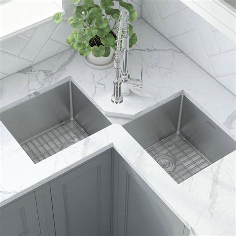 Ruvati 50/50 Undermount 16-Gauge Stainless Steel 44 in. Corner Butterfly Double Bowl Kitchen ...