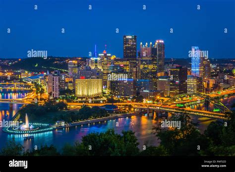 View of the Pittsburgh skyline at night, from Mount Washington ...