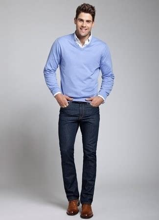 How to Wear a Light Blue V-neck Sweater For Men (8 looks & outfits ...