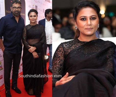 Thabitha Sukumar in a black saree at Dadasaheb Phalke Awards South