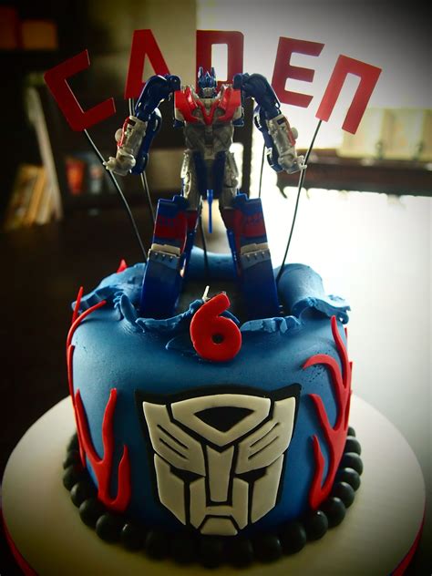 Transformers Birthday Cake with Optimus Prime Figure