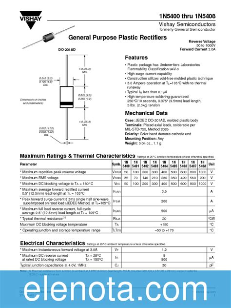 1N5408 Datasheet PDF (27 KB) Vishay | Pobierz z Elenota.pl