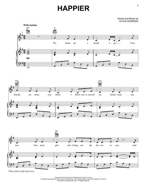 Olivia Rodrigo - happier sheet music