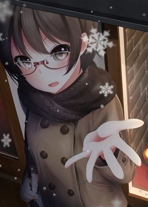 short hair, Brunette, Anime, Anime girls, Glasses, Meganekko, Snow, Brown eyes HD Wallpapers ...