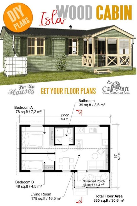 Cabin with Screened Porch Plans | Tiny house floor plans, House floor plans, House plans