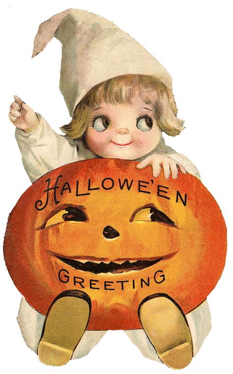 Vintage Halloween Clip Art - Googly Eye Pumpkin Girl - The Graphics Fairy