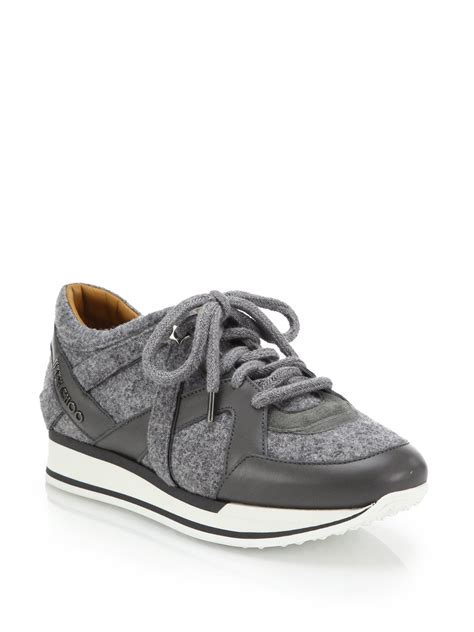 Lyst - Jimmy Choo London Felt, Leather & Suede Sneakers in Gray