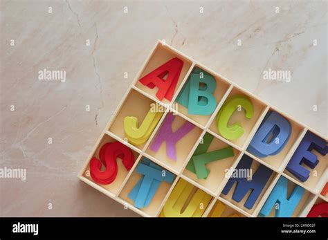 The colorful wooden alphabet toy Stock Photo - Alamy