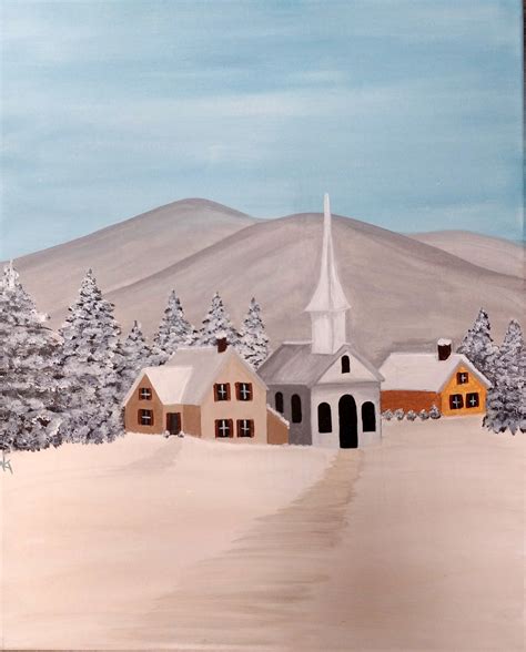 Winter village with church acrylic painting on canvas. | Canvas art ...