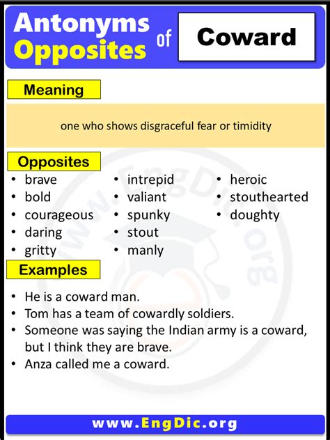 Opposite Of Coward, Antonyms of Coward (Example Sentences) - EngDic