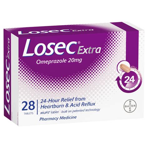 Losec Extra Omeprazole Heartburn and Acid Reflux Tablets 20mg 28 Pack ...