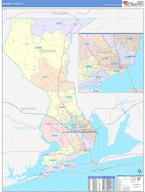 Escambia County, FL Wall Map Color Cast Style by MarketMAPS - MapSales