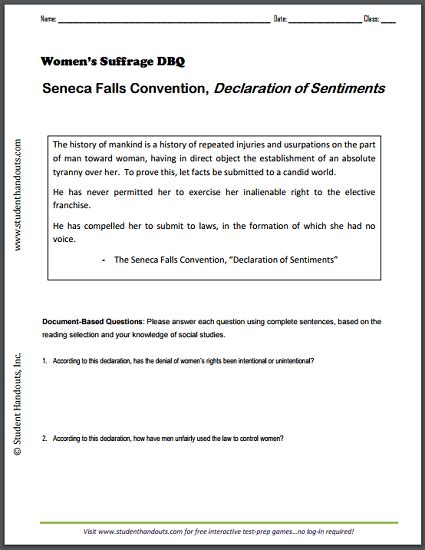 Seneca Falls Convention, Declaration of Sentiments DBQ