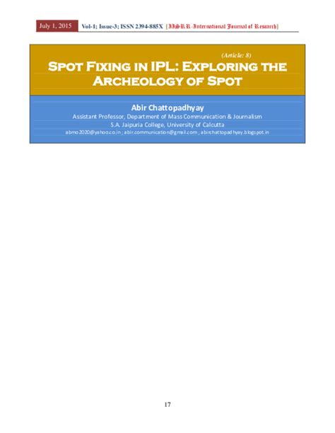 (PDF) Spot Fixing in IPL: Exploring the Archeology of Spot | Dr. Abir ...