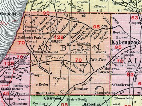 Van Buren County, Michigan, 1911, Map, Rand McNally, Paw Paw, South ...