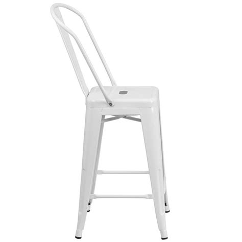 24'' High White Metal Indoor-Outdoor Counter Height Stool with Back – Wholesale Bar Stool Club