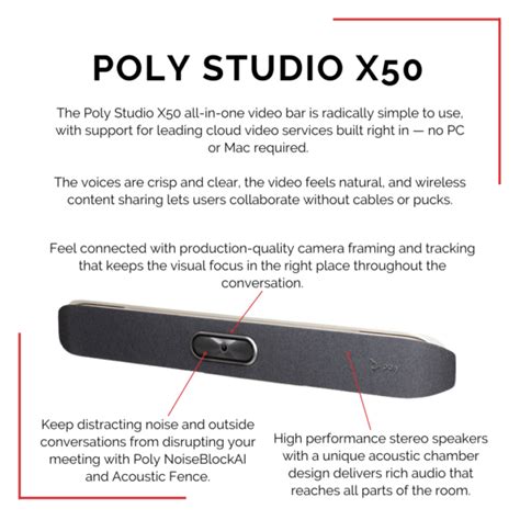 Poly Studio x50 all-in-one video bar for mid-size rooms