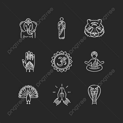Set Of Chalk White Indian Spiritual Symbols On A Black Background ...
