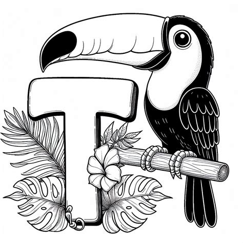 Toucan Bird with Letter T 🐦 Coloring Page