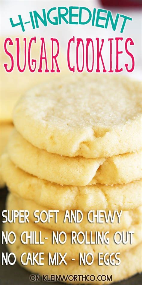 4-Ingredient Sugar Cookies | Easy sugar cookies, Sugar cookie recipe easy, Chewy sugar cookies