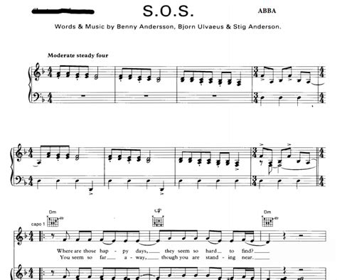 ABBA - SOS Free Sheet Music PDF for Piano | The Piano Notes