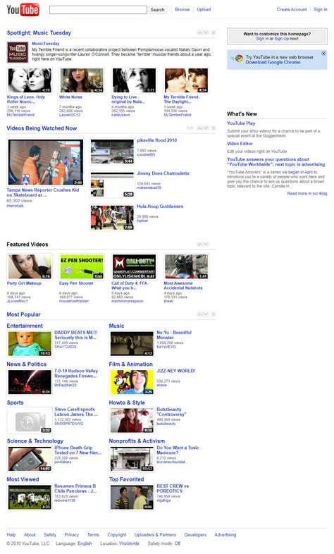 YouTube in 2010 - Web Design Museum